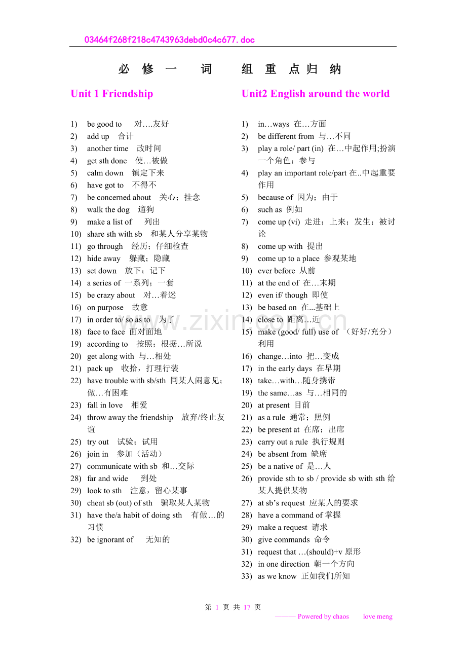 人教版高中英语必修一至必修五重点词组归纳.doc_第1页