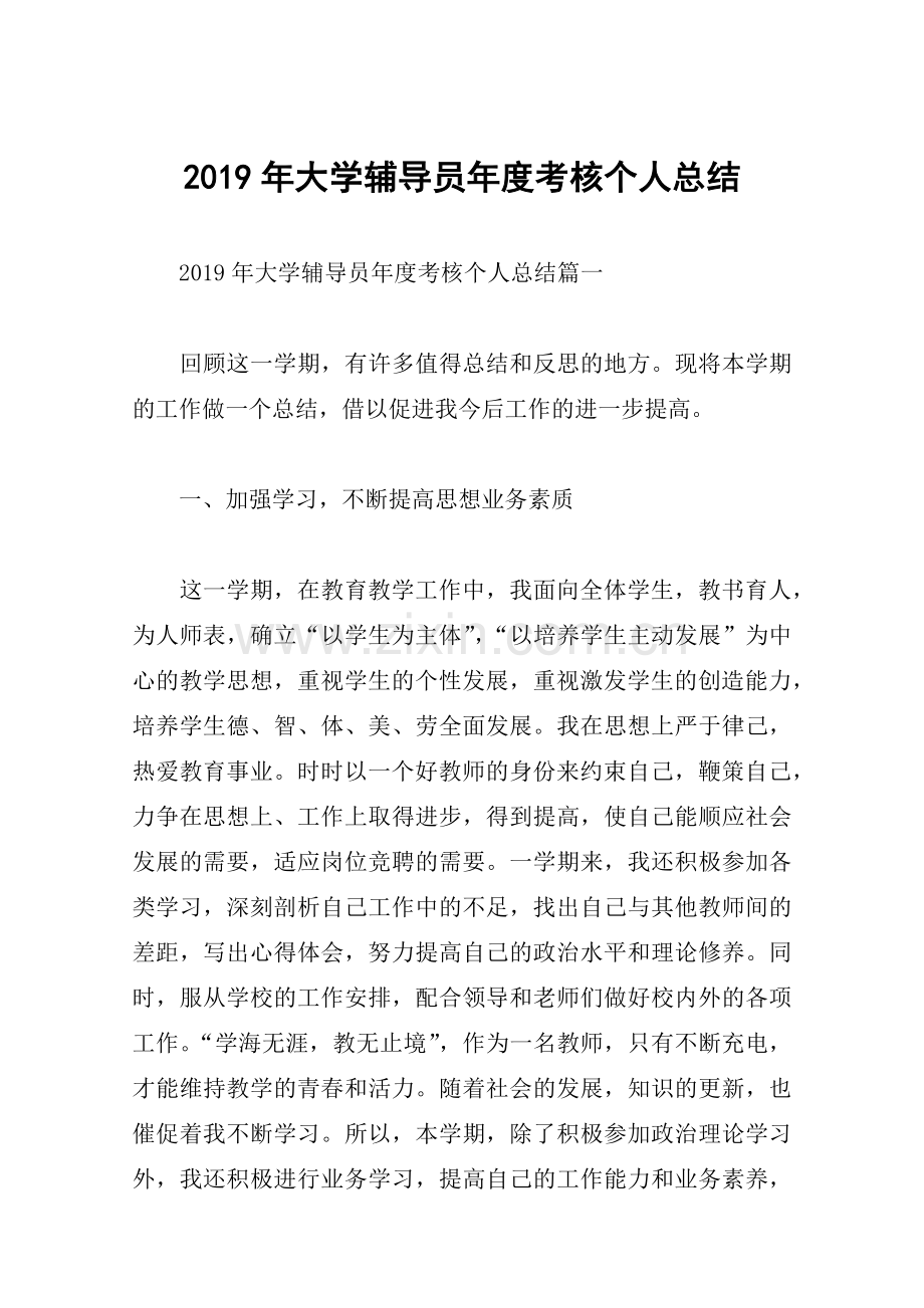 2019年大学辅导员年度考核个人总结.doc_第1页