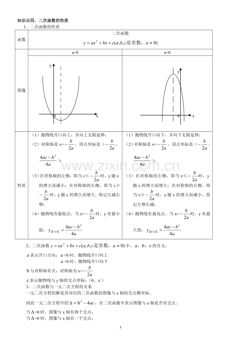 浙教版九年级上册二次函数知识点总结及典型例题.doc_第3页