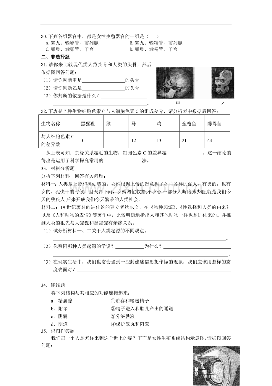 第一章人的由来单元测试题.doc_第3页