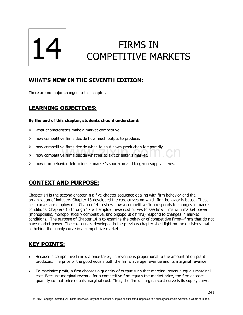 曼昆经济学原理英文版习题答案14章FIRMSINCOMPETITIVEMARKETS.doc_第1页