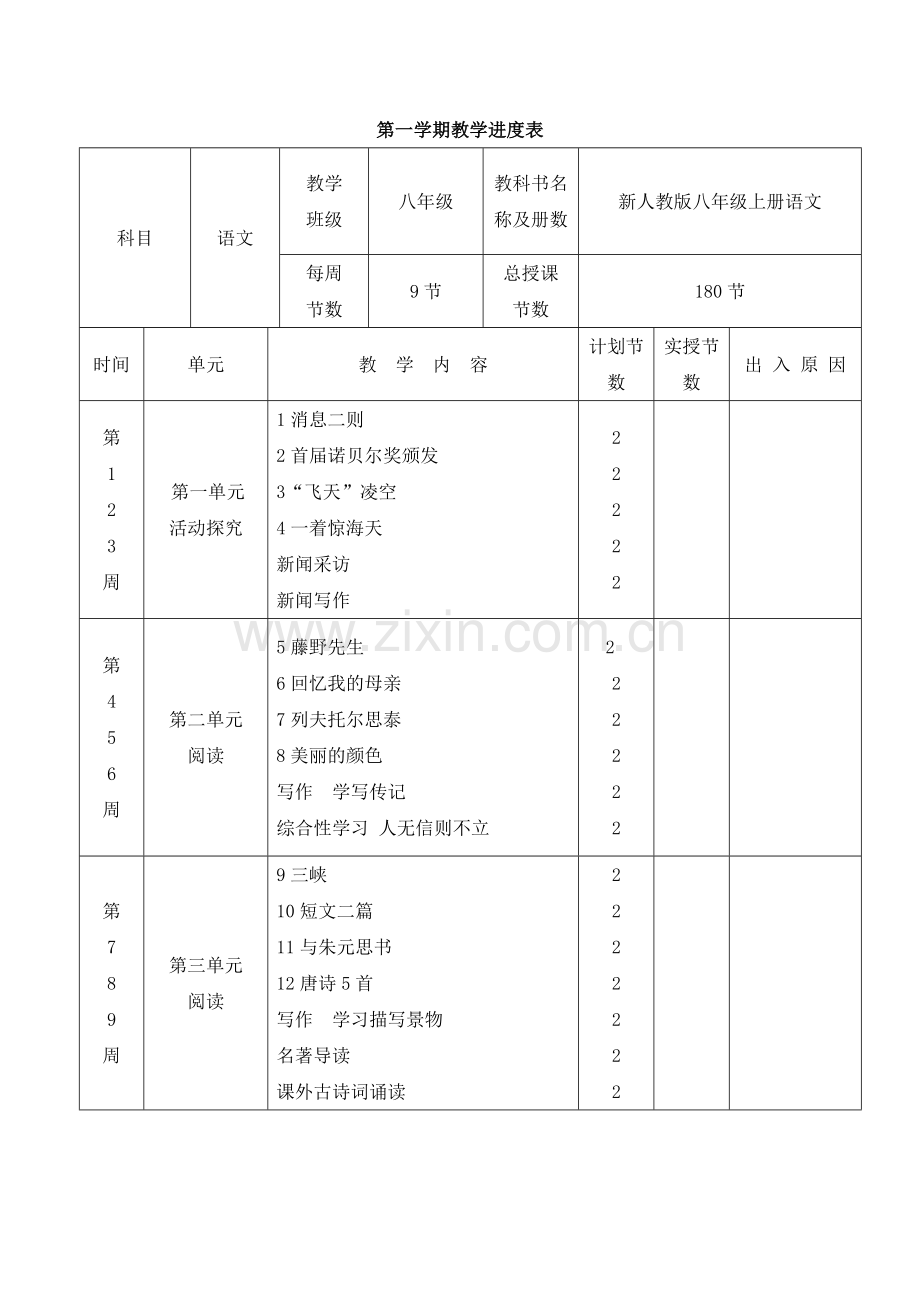 部编人教版语文八年级上册全册教案-2(168页)(含教学进度表及单元写作).doc_第2页