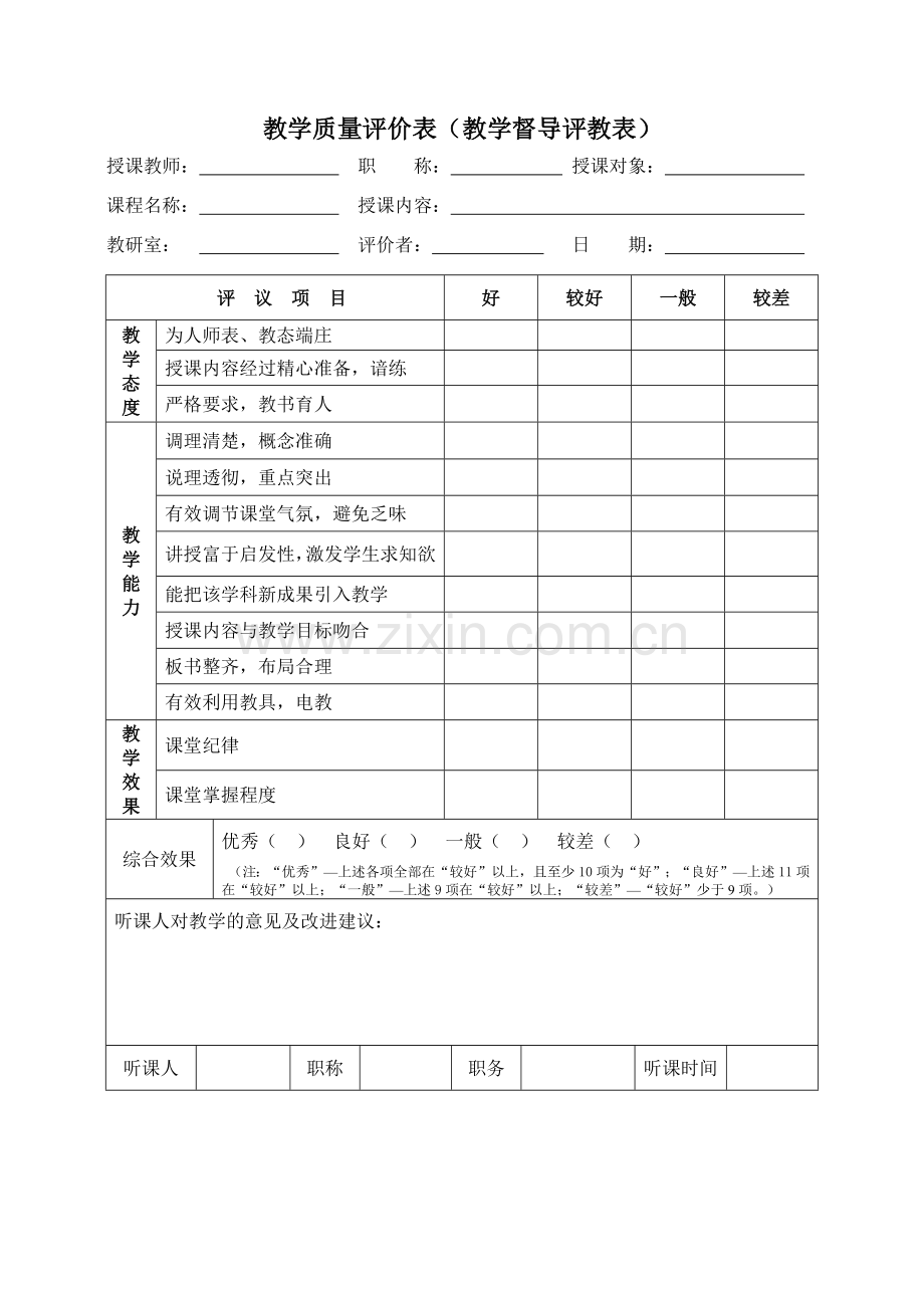 教学质量评价表(含老师及学生).doc_第1页