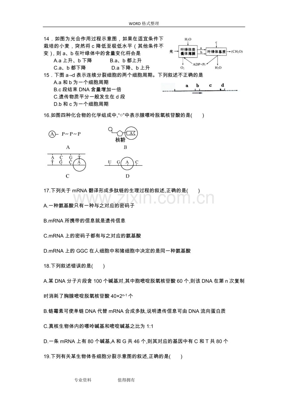 高中二年级生物必修一必修二综合测试题.doc_第3页