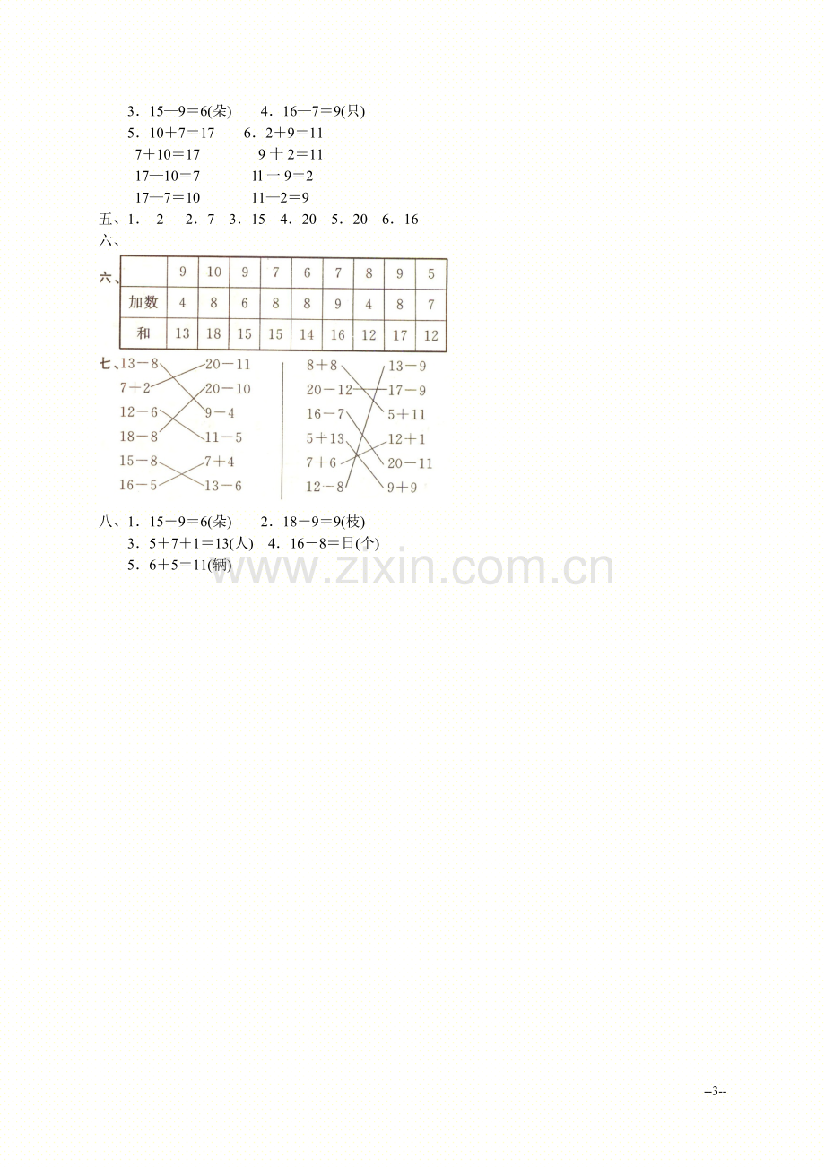 新人教版一年级数学下册第二单元测试题及答案.doc_第3页