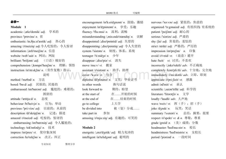 外研版高中英语(全套)全词汇表.doc_第1页