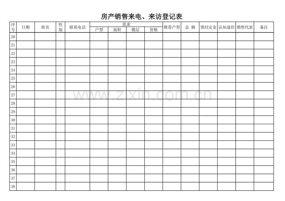 房地产销售来电、来访登记表.xls_第2页