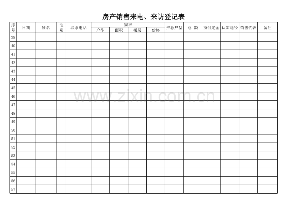 房地产销售来电、来访登记表.xls_第3页