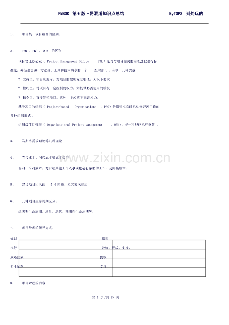 PMBOK第五版-PMP考试易混淆知识点总结.doc_第1页