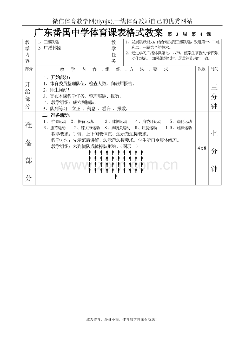 高中二年级体育与健康教案第四课表格式教案.doc_第1页