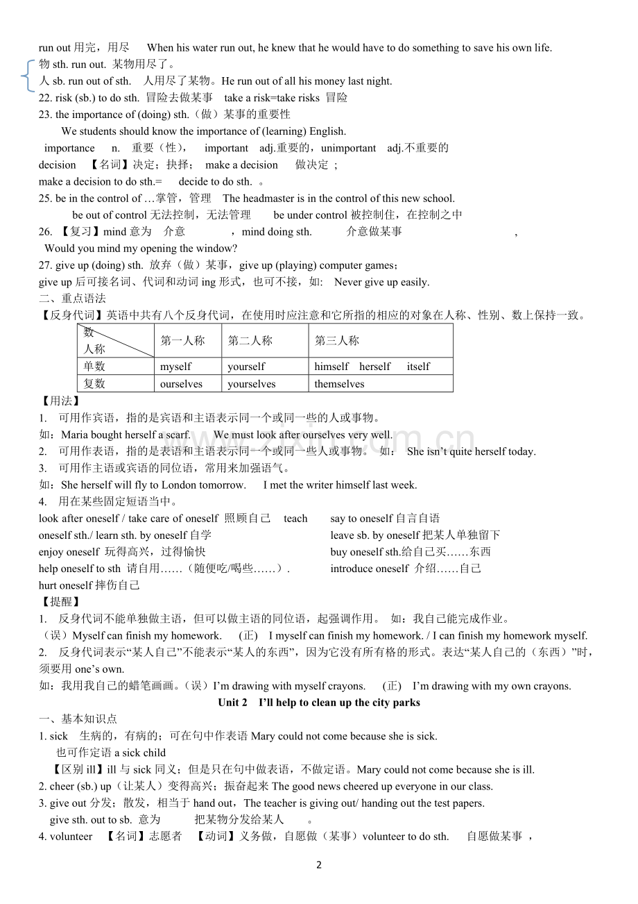 2017新版人教版八年级英语下册各单元知识点汇总.doc_第2页