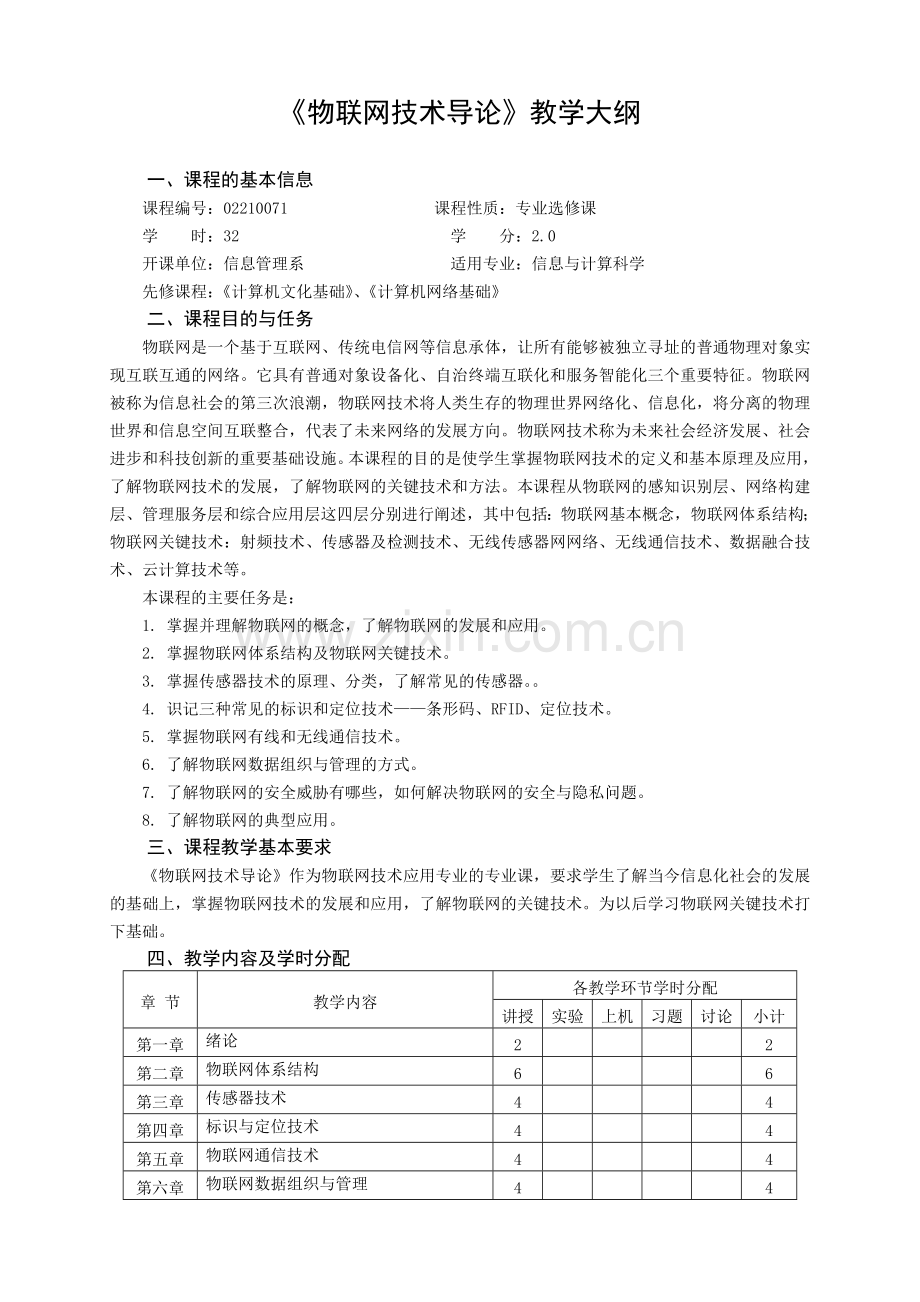 《物联网技术导论》教学大纲(理论类).doc_第1页