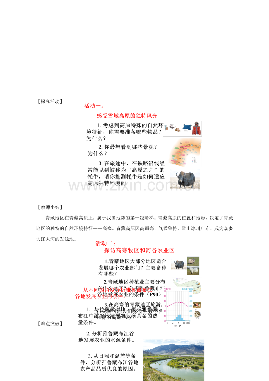 初中地理人教版八年级下册9.1青藏地区自然特征与农业教案.doc_第3页