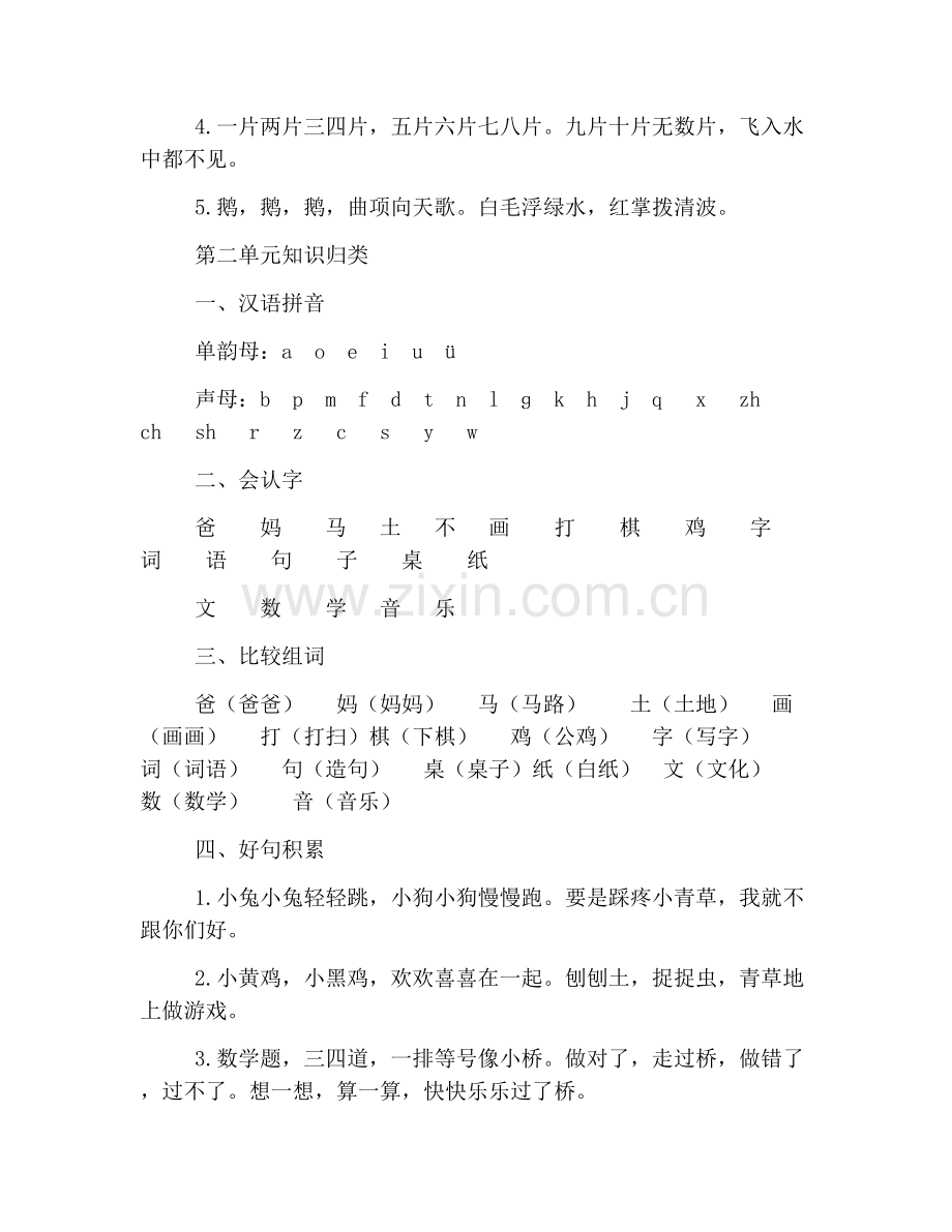 2019小学一年级上册语文单元知识点总结.doc_第2页