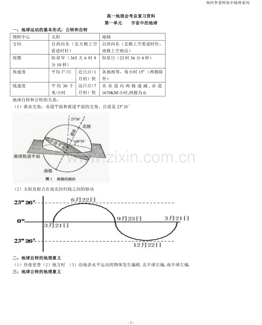 高中地理知识点总结【必修一+必修二+必修三+必修四+选修五】.doc_第1页