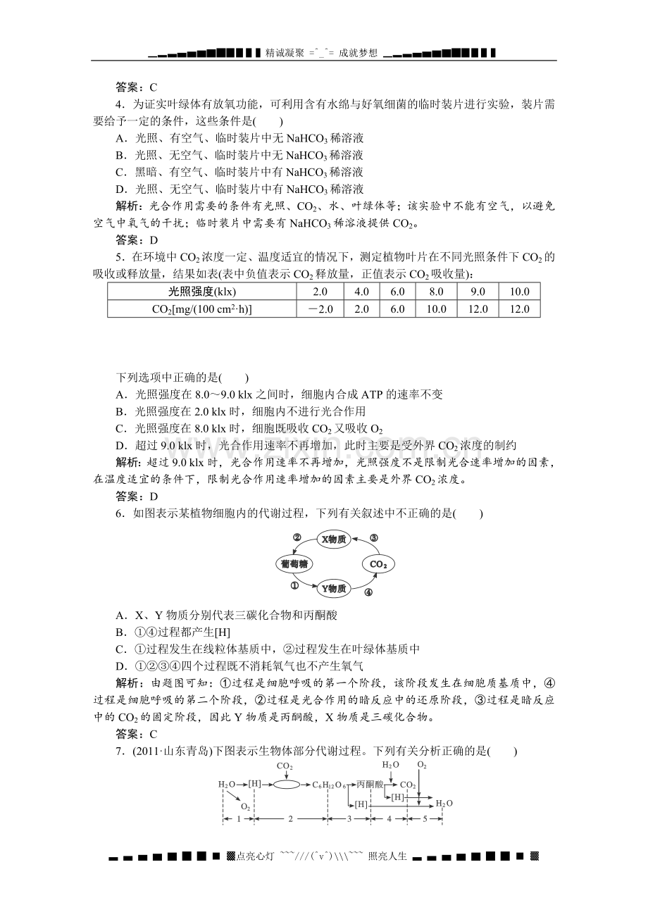 生物必修Ⅰ人教新课标5.4《能量之源——光与光合作用》习题精练(完美解析版).doc_第2页