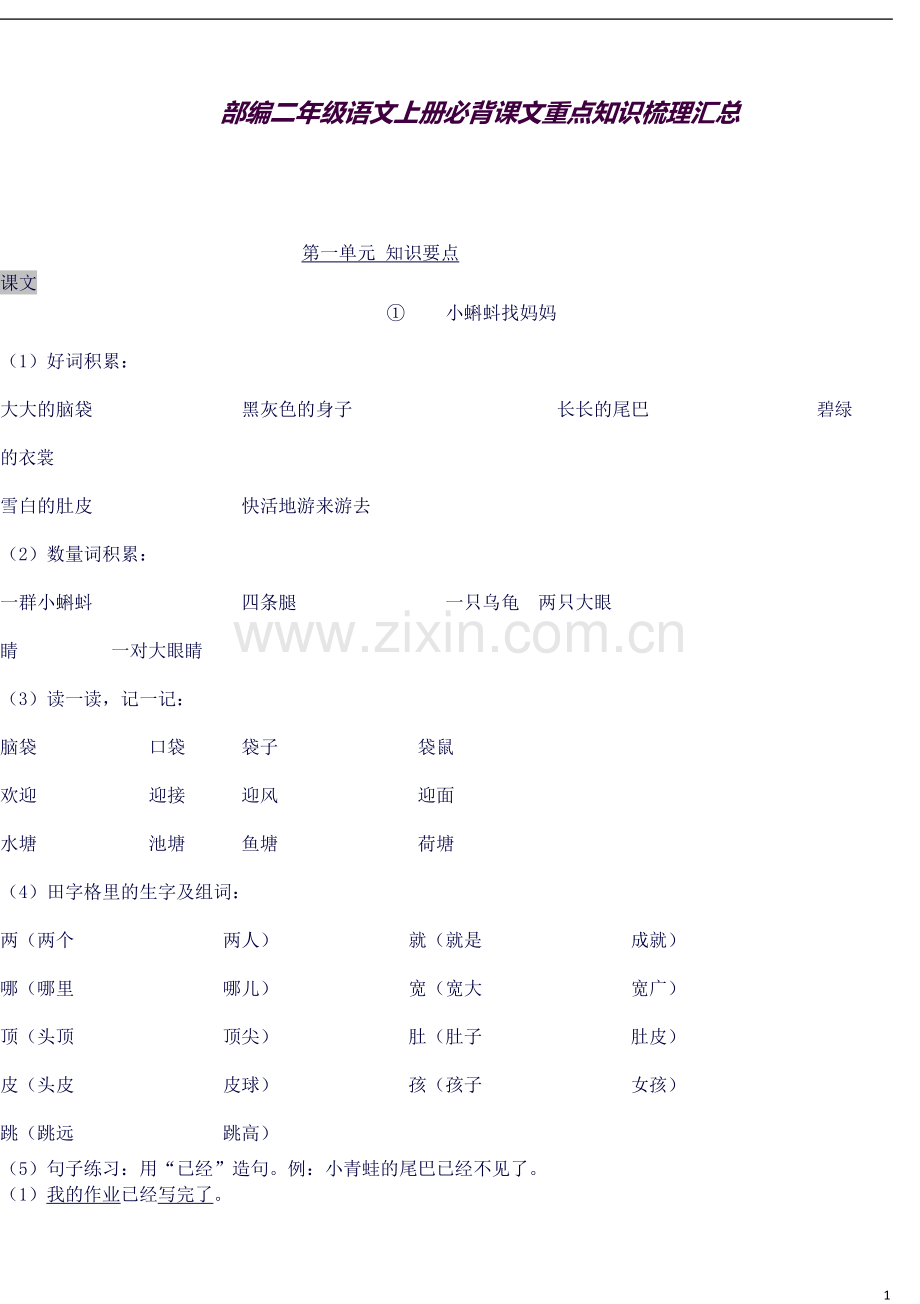 部编二年级上册课文重点知识梳理(彩色版).doc_第1页