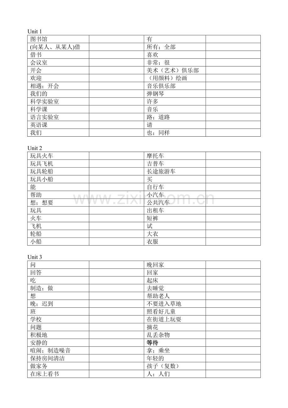 人教精通版五年级下册英语单词表.doc_第1页