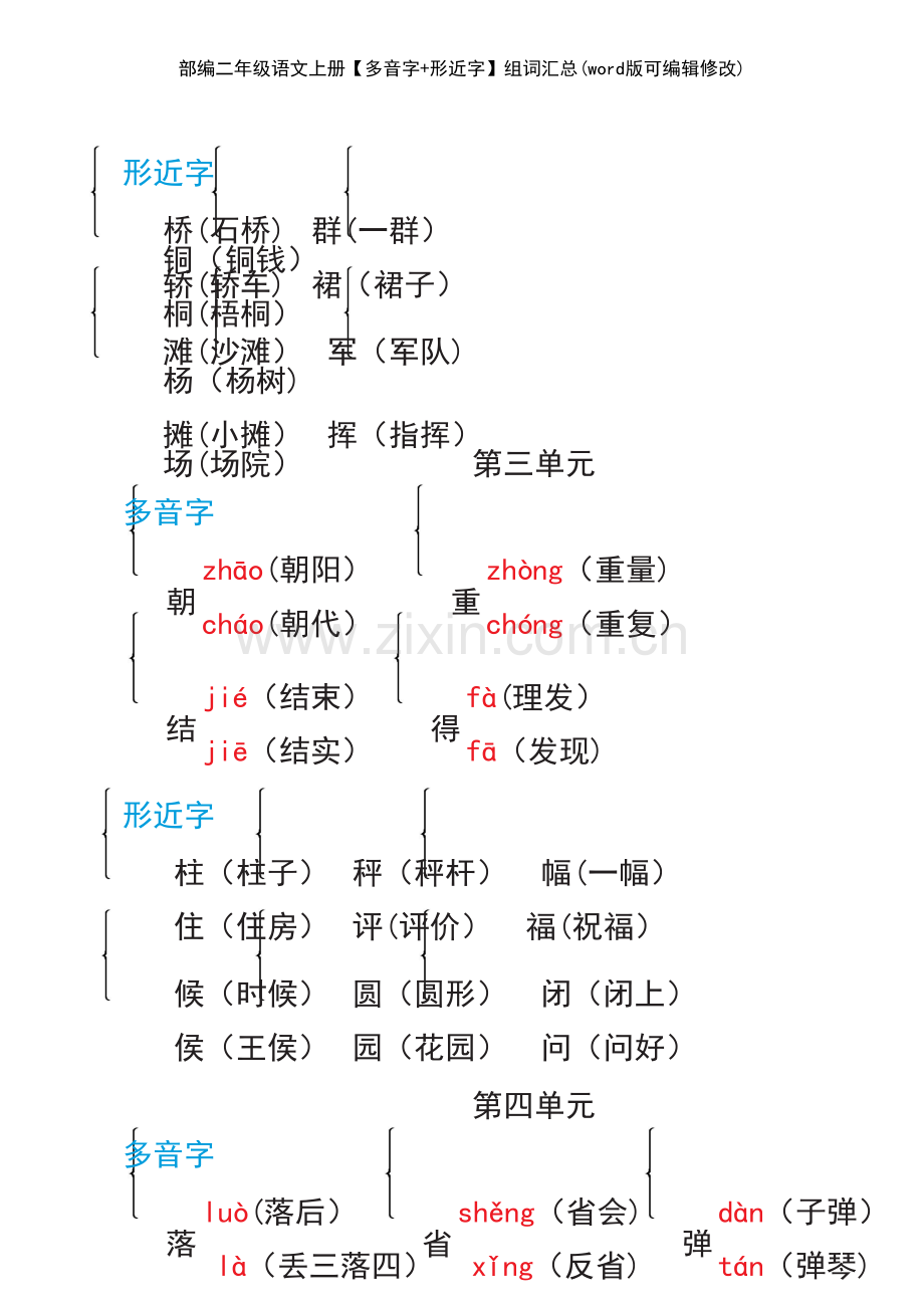 部编二年级语文上册【多音字+形近字】组词汇总.pdf_第3页