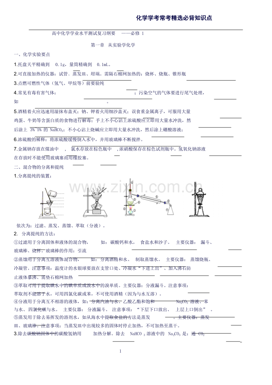 高中化学学业水平测试常考必背知识点.doc_第1页