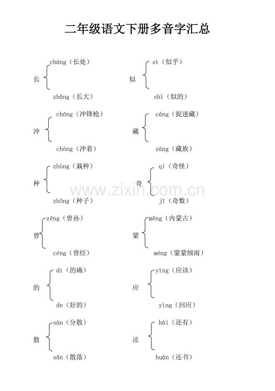 二年级下册多音字汇总(全册)答案.doc_第1页