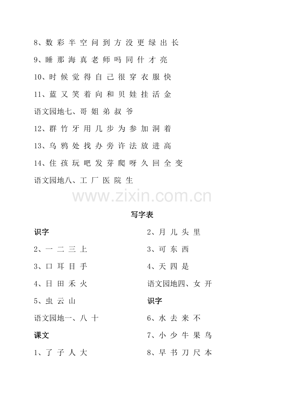 新版人教版语文一年级上册识字表写字表(2).doc_第3页