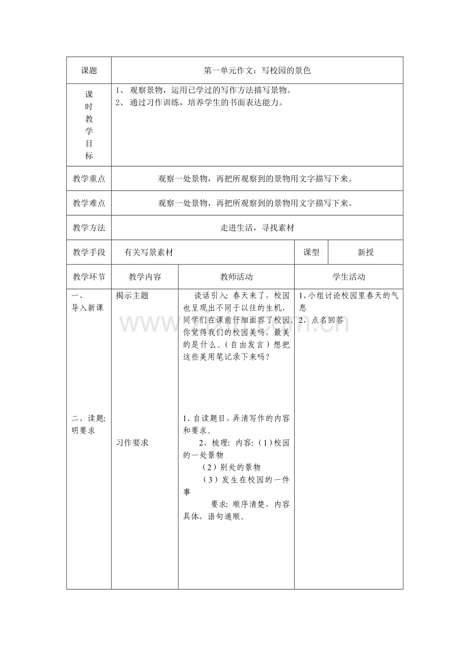 四年级语文下册第一单元作文教学设计及讲评.doc_第1页