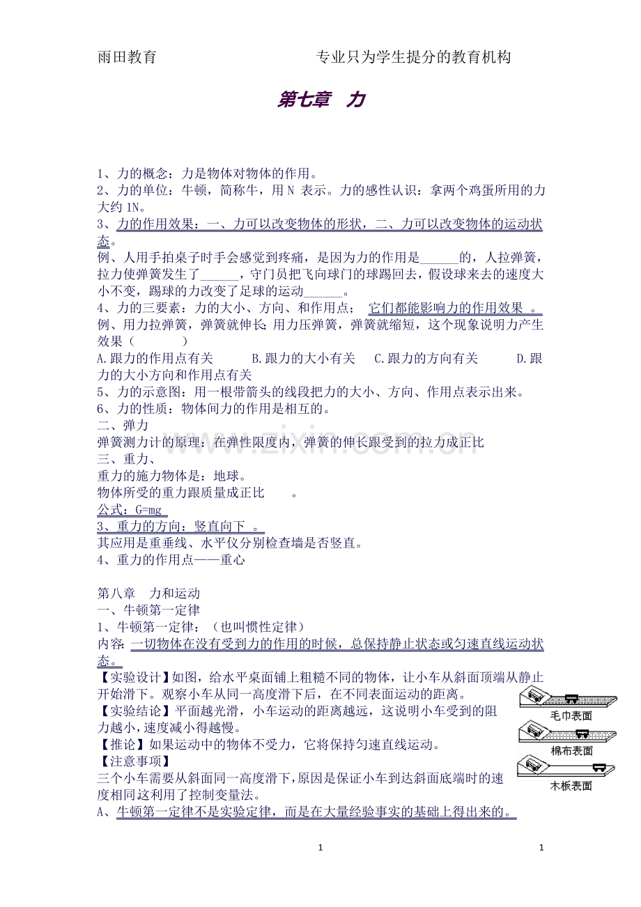 人教版八年级物理重点知识点归纳加习题.doc_第1页