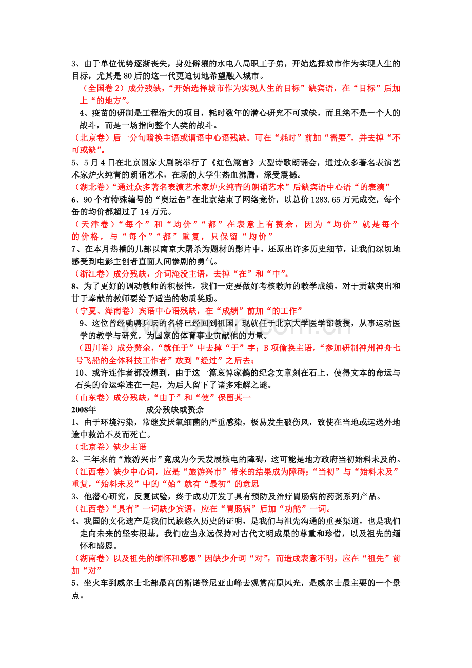 高考病句成分残缺赘余练习题及答案.总结.doc_第3页