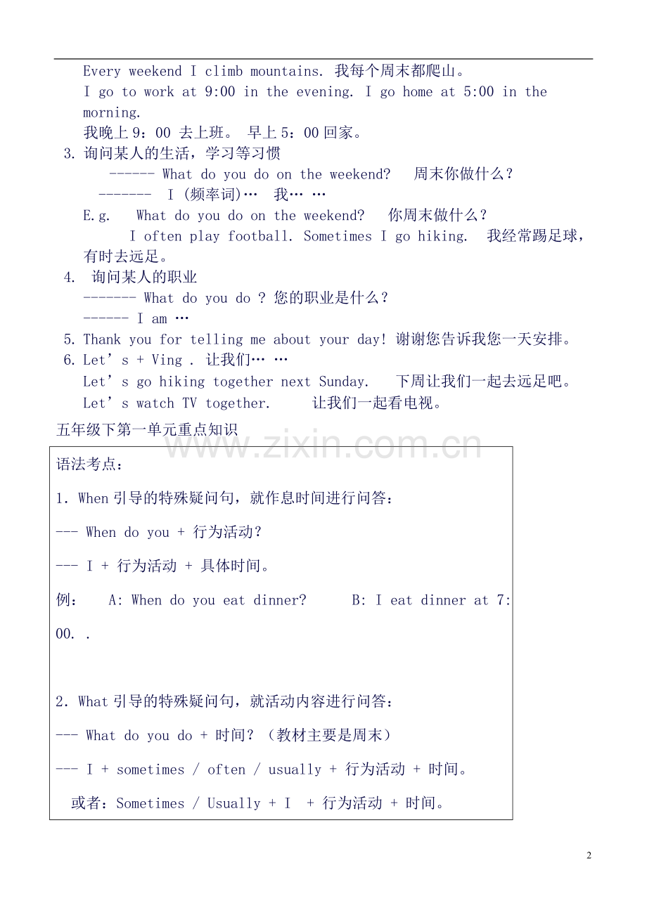 PEP小学五年级英语下册知识点归纳及练习(供打印复习).doc_第2页