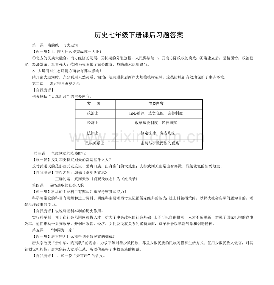 历史七年级下册课后习题答案汇总.doc_第1页