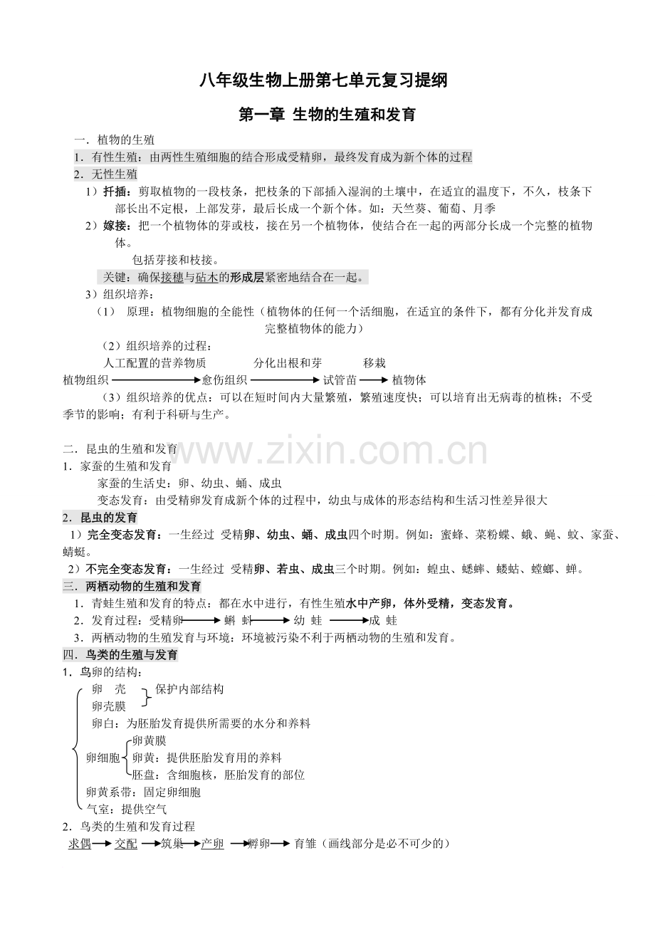 八年级生物上册第七单元复习提纲.doc_第1页