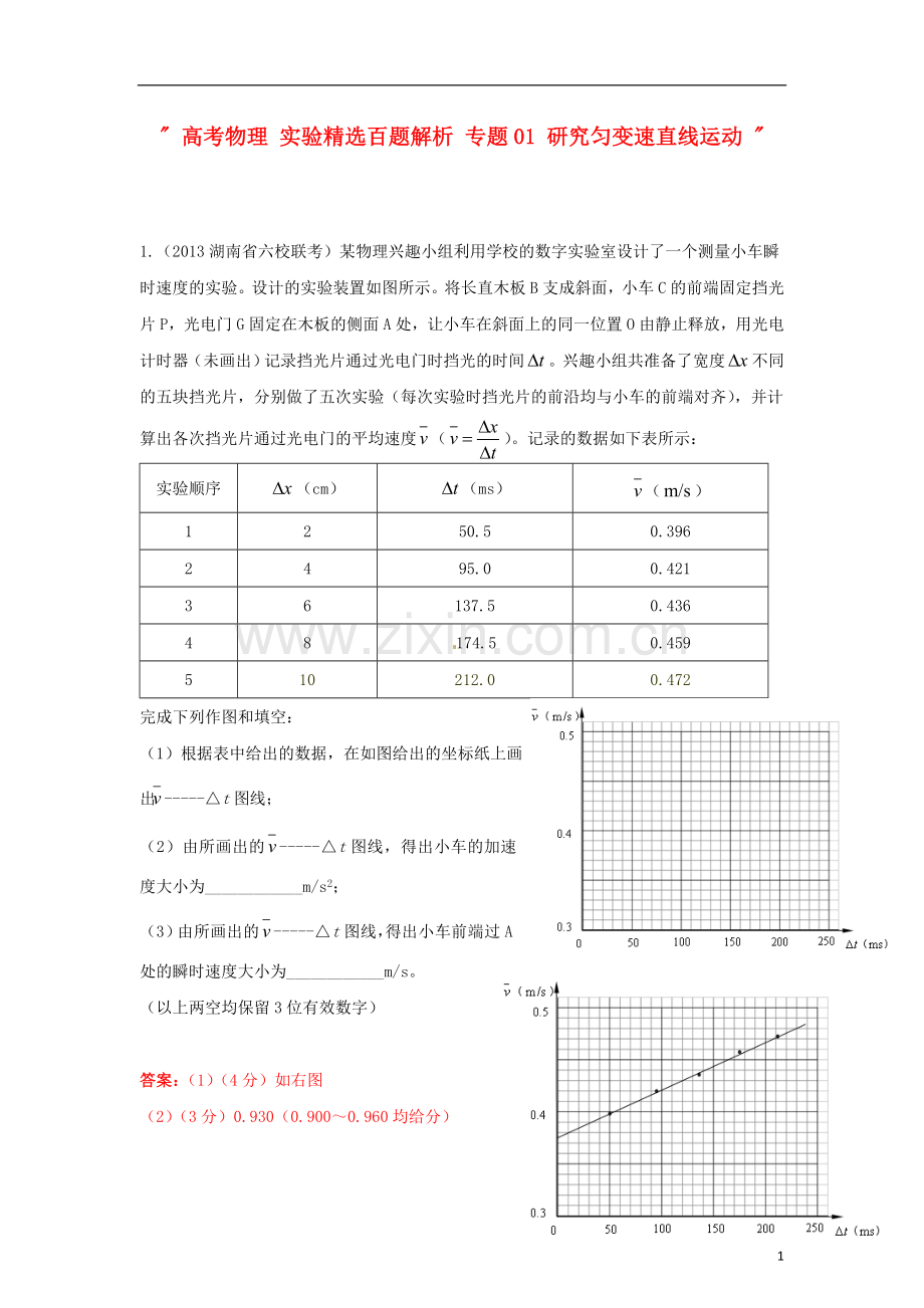 高考物理实验百题解析专题01研究匀变速直线运动.doc_第1页