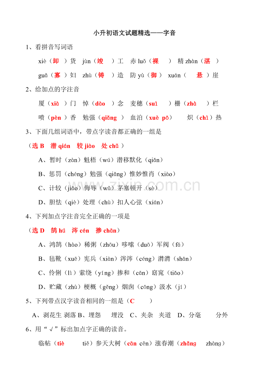 小升初语文基础专项训练-答案版.doc_第1页