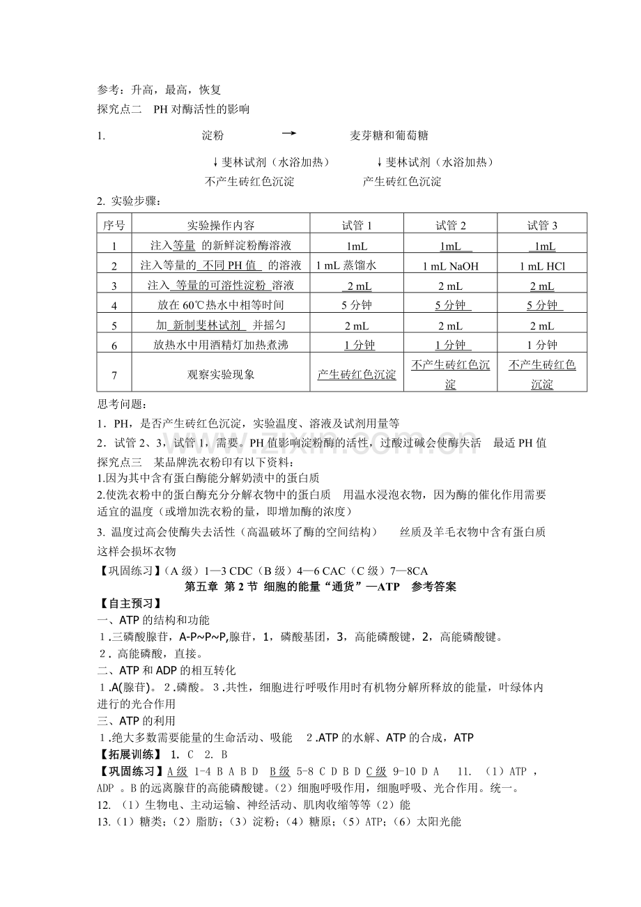 第五章第一节酶和ATP导学案参考答案.doc_第2页