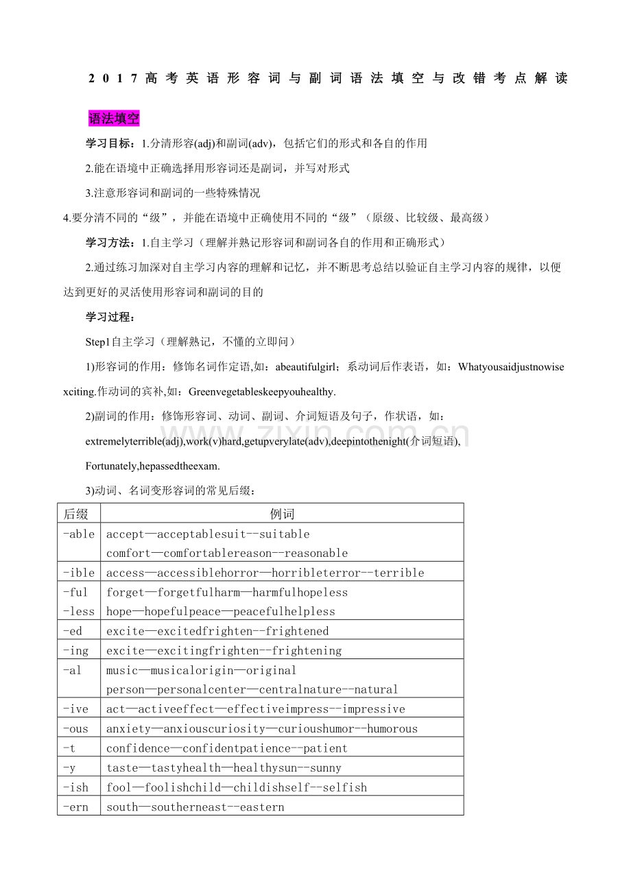 高考英语形容词和副词语法填空和改错精炼.doc_第1页