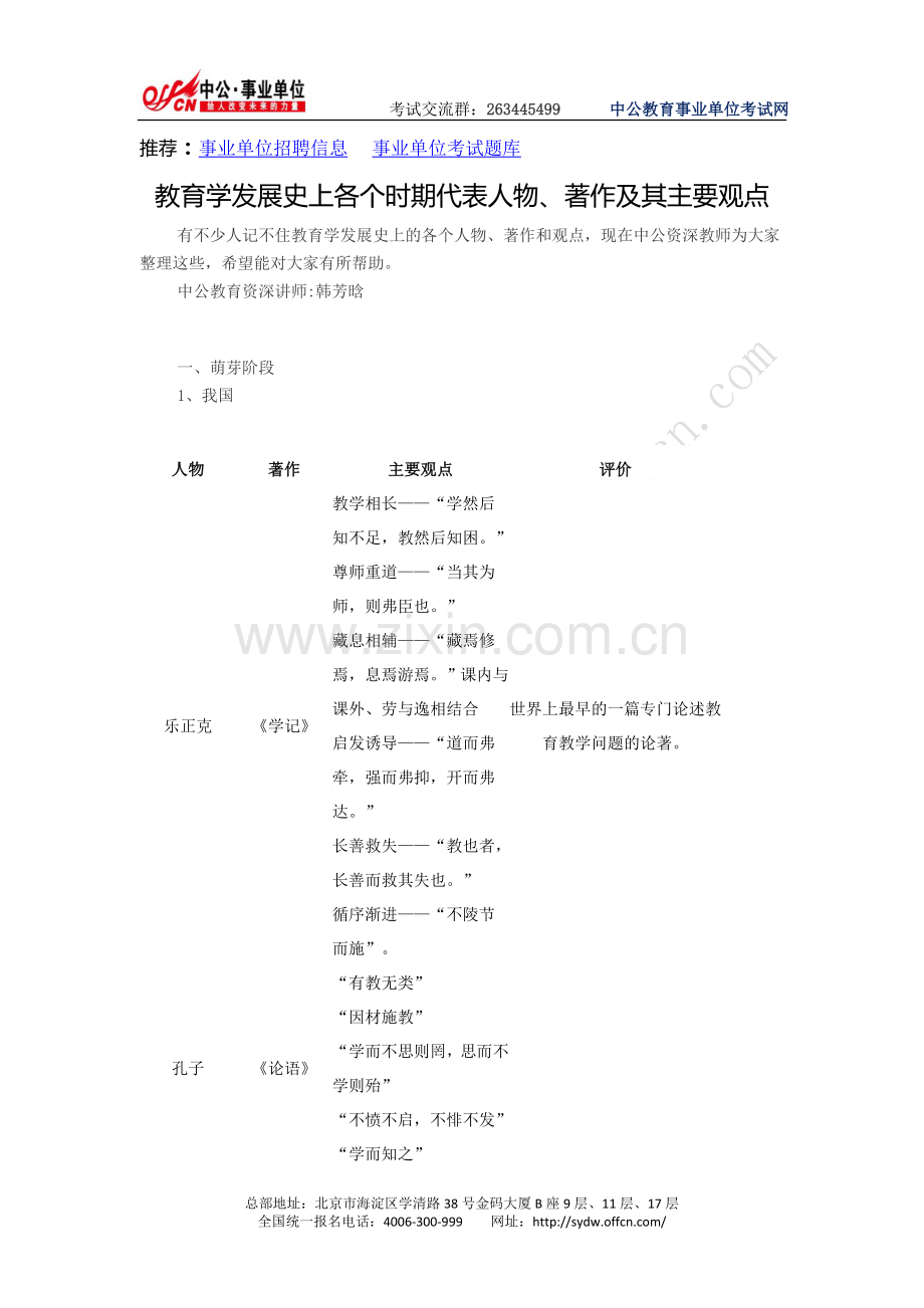 教育学发展史上各个时期代表人物、著作及其主要观点.doc_第1页