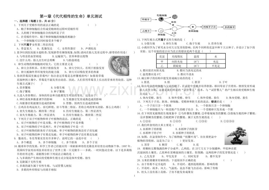 第一章代代相传的生命单元测试(含答案).doc_第1页