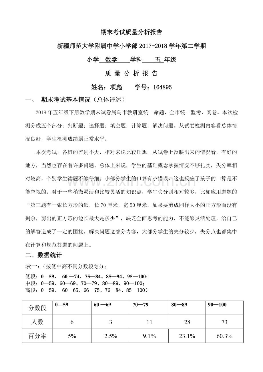 期末试卷分析报告总结归纳(含信度、效度、难度、区分度).doc_第1页