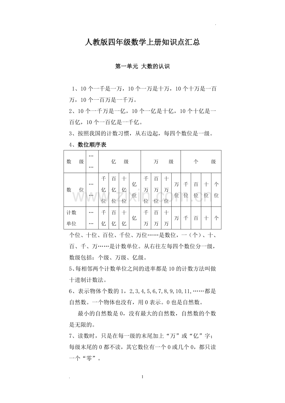 2019年人教版四年级数学上册知识点汇总.doc_第1页