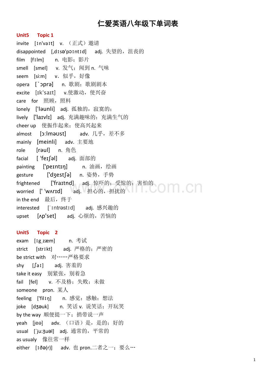 仁爱英语八年级下册单词表带音标.doc_第1页