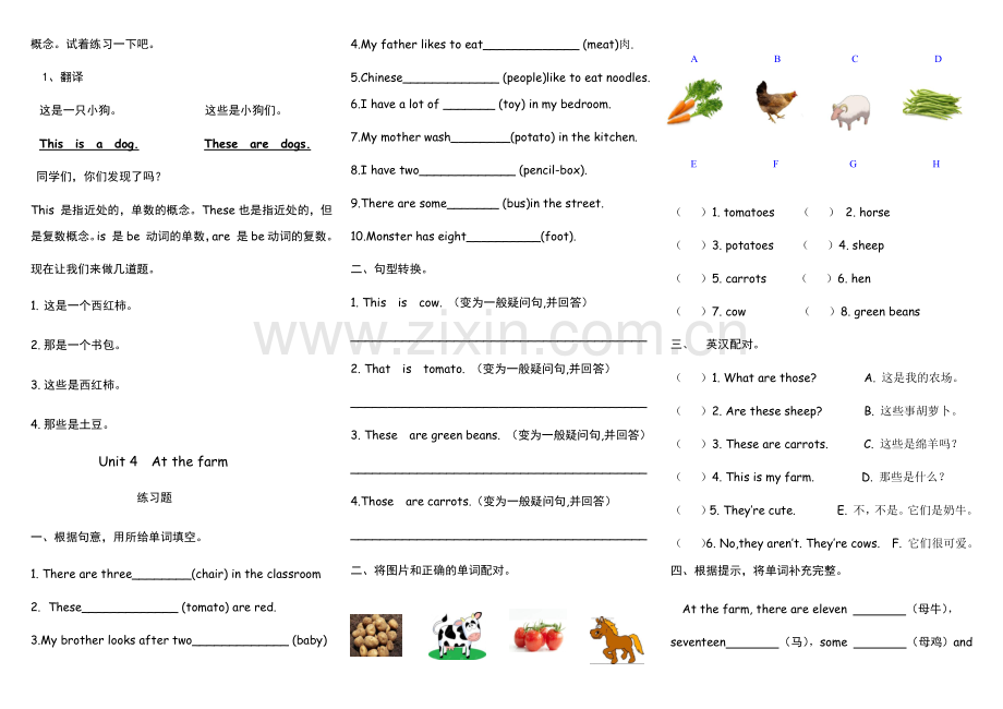 四年级英语第4单元名词单数变复数练习题(无答案).doc_第2页