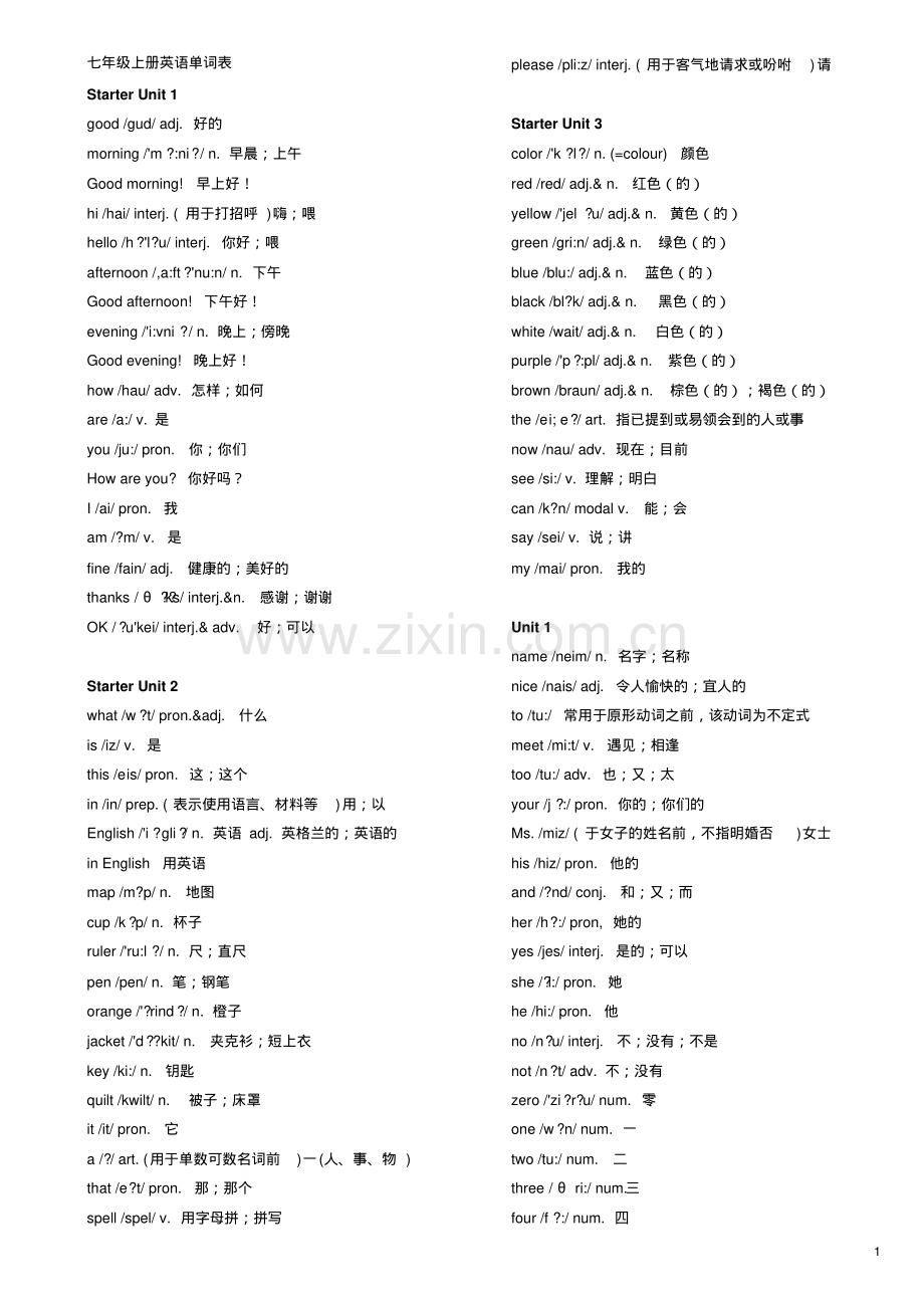 新人教版初中全部英语单词表(含音标).pdf_第1页