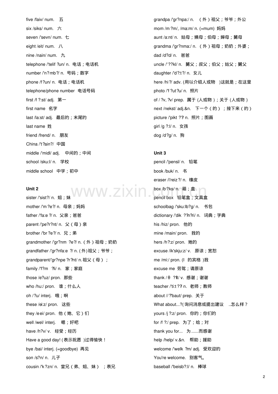 新人教版初中全部英语单词表(含音标).pdf_第2页