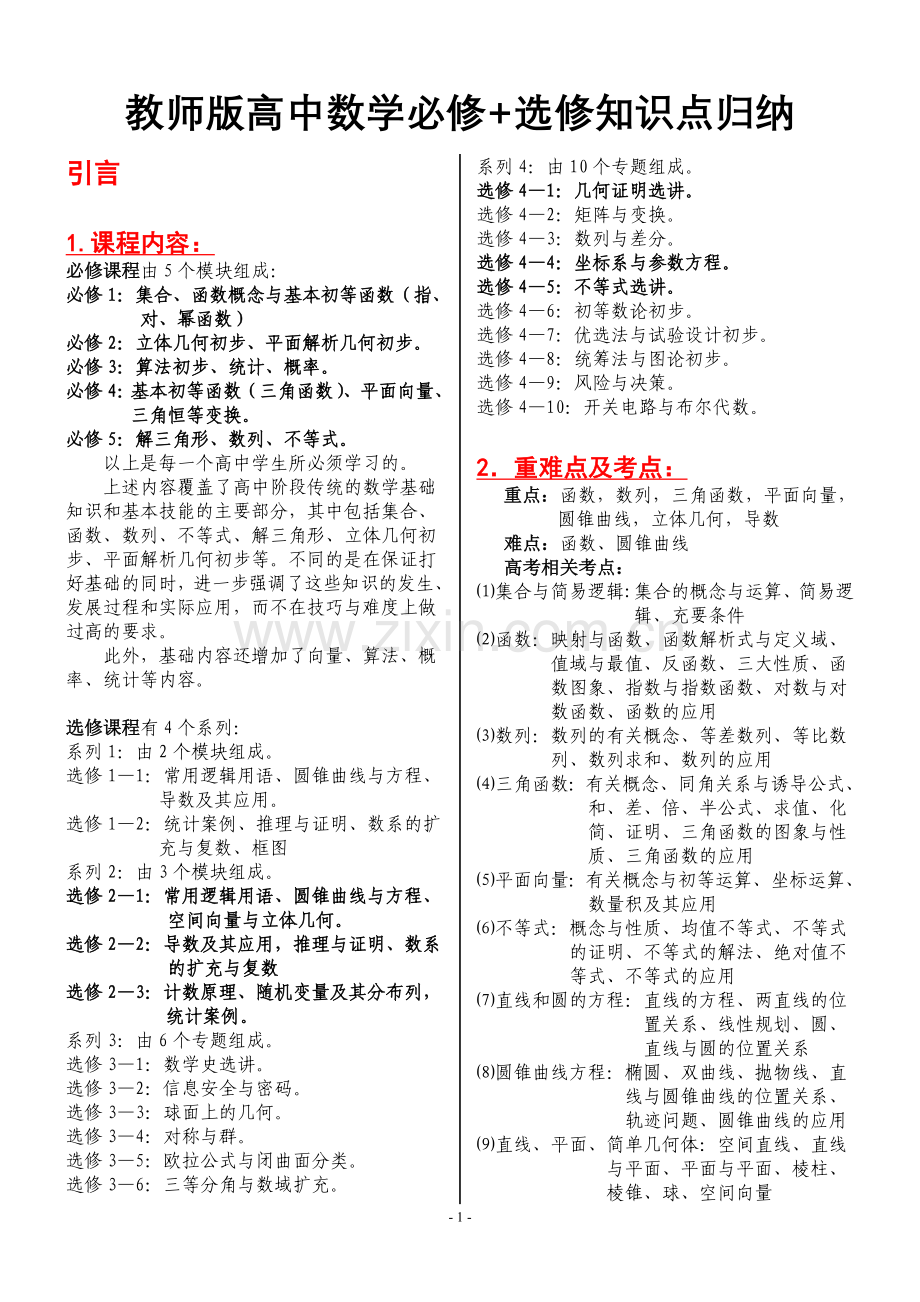 教师版整理全面《高中数学知识点归纳总结》.doc_第1页