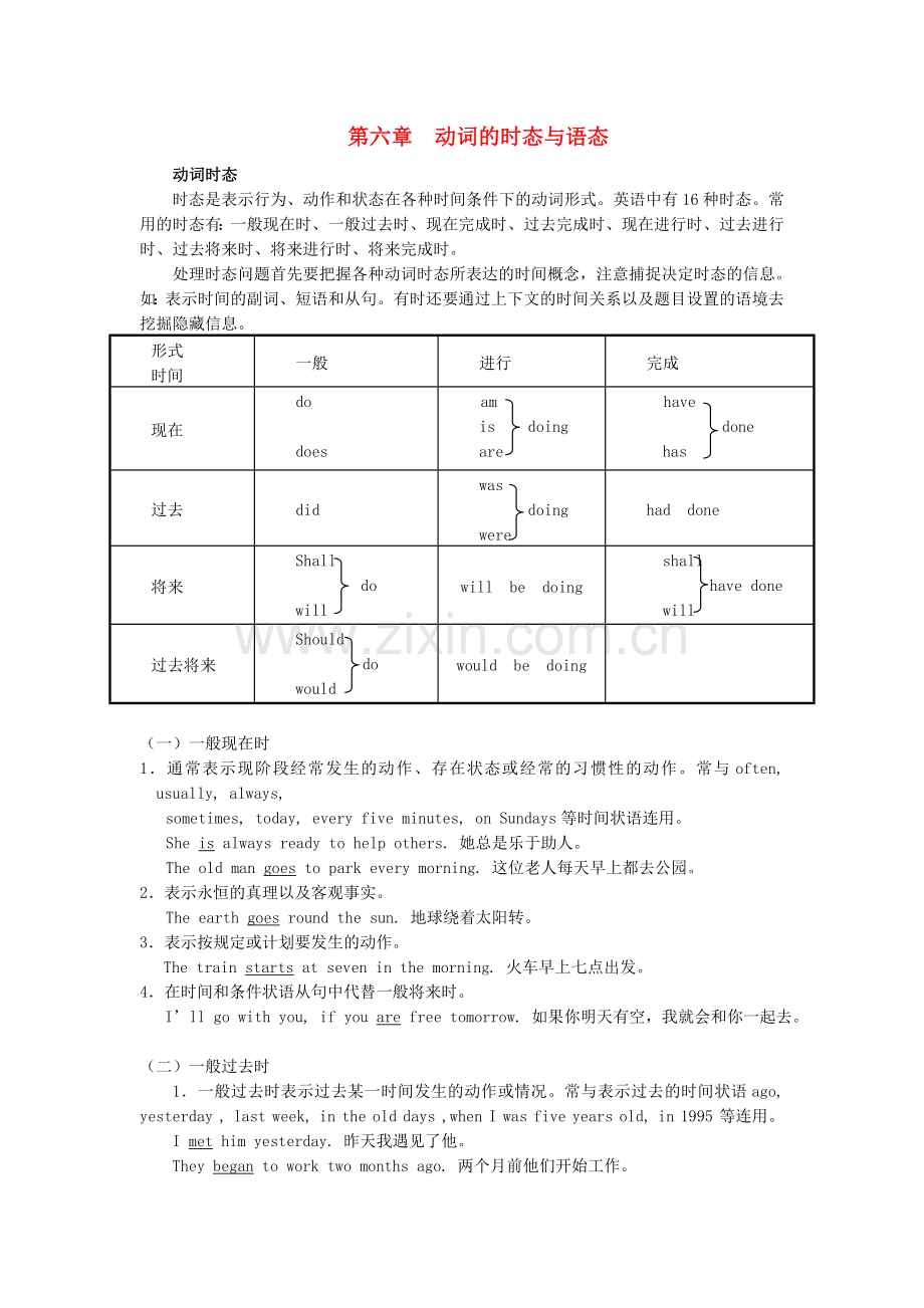 高中英语初高中衔接课程第六章动词的时态与语态教案.doc_第1页