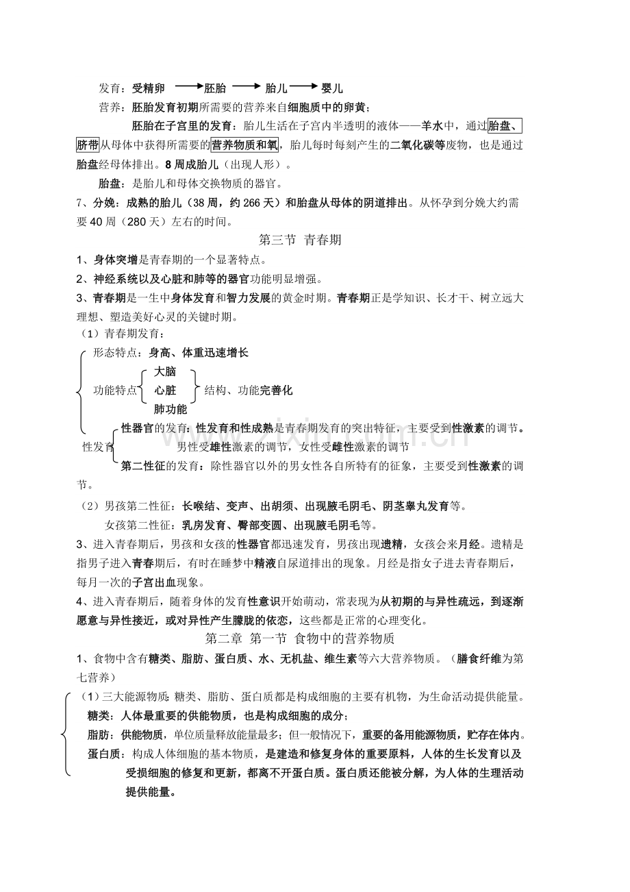 新人教版七年级下册生物每课知识点总结(更正版).doc_第2页