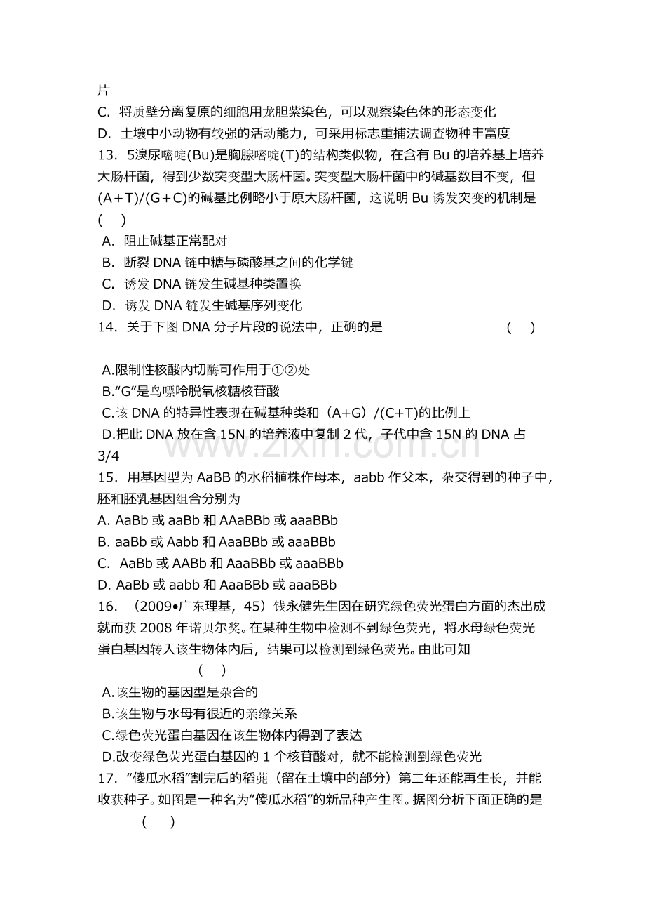 高二生物必修二学业水平测试模拟试题(含答案)(2).doc_第3页