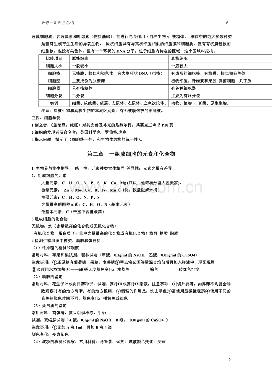 人教版生物必修一期末复习-知识点.doc_第2页