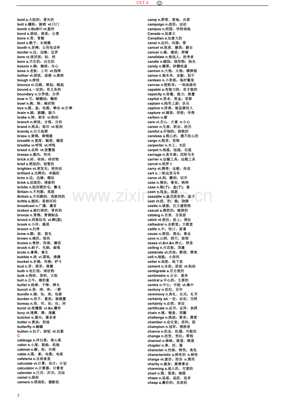 CET-4大学英语四级词汇表电子版下载.doc_第3页